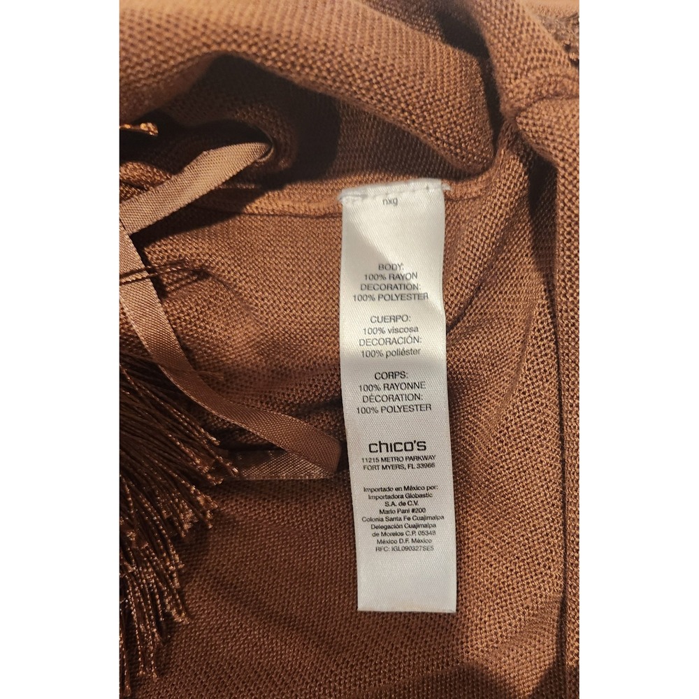 Chicos Copper Knit Asymmetrical Fringe Sweater Large 12/14 Boho Chic Western - Picture 5 of 7